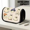 1pc Portable Flip-Top Halloween Themed Pencil Case with Double-Layer Zipper, Cartoon Ghosts Cream Design, Large Capacity Thickened Oxford Multifunctio