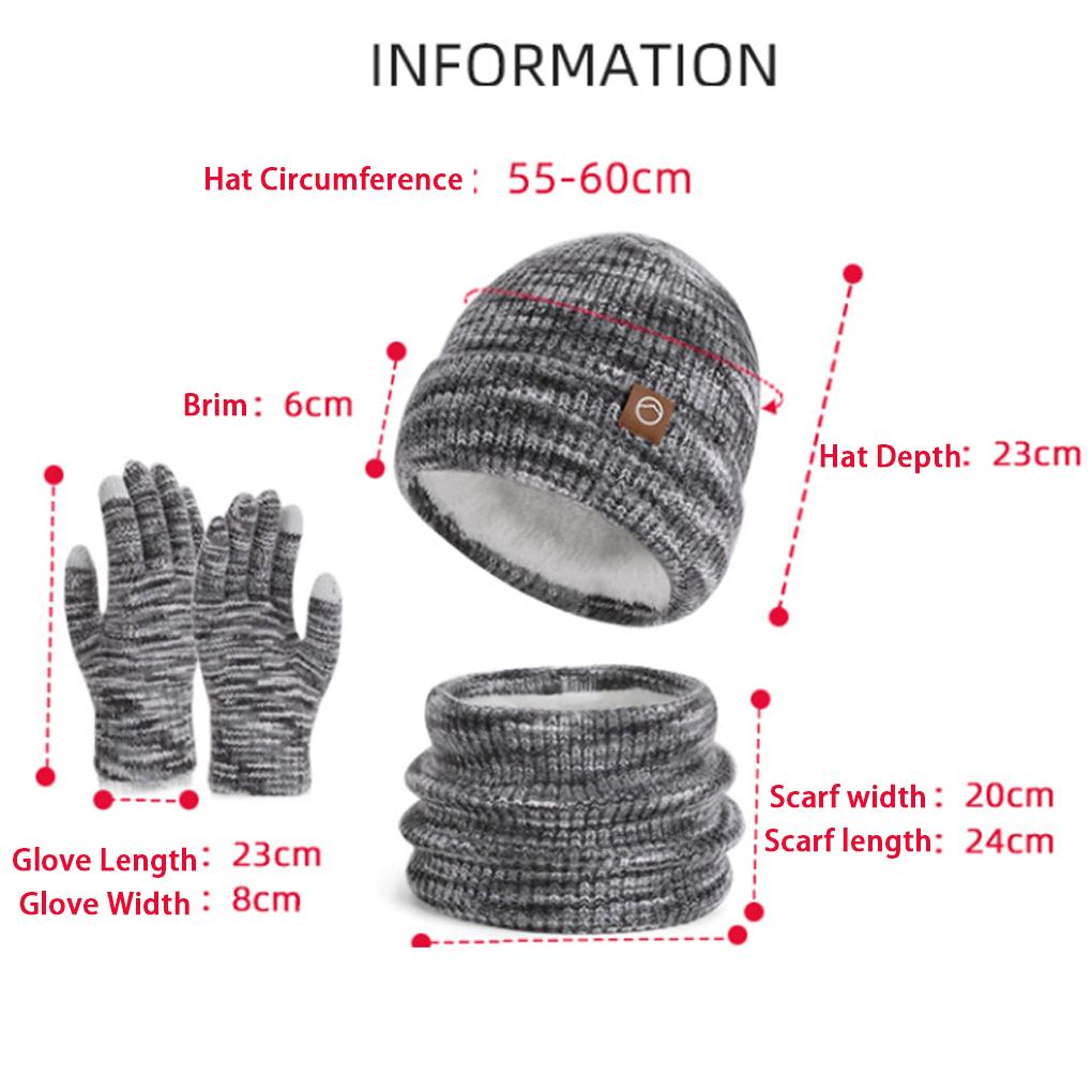 3pcs Acrylic Scarf Gloves Stay Cozy And Womens Winter Hat Set 3pack/lot Knitted screen Gloves Men And Women 3-in-1