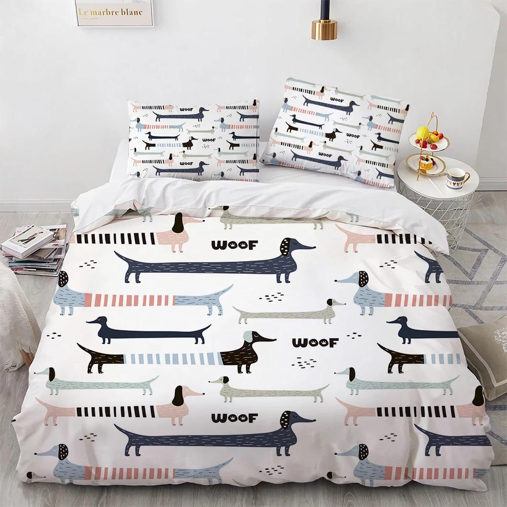Corgi Dog King Queen Duvet Cover Yellow Cartoon Puppy Bedding Set for Kids Boys Girls Kawaii Pet Animal Pink 2/3pcs Quilt Cover