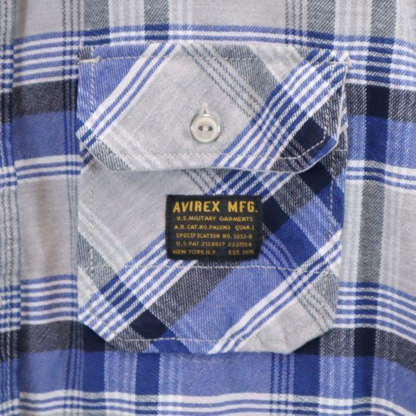 AVIREX Check Long Sleeve Flannel Shirt XL Gray Back Chain Stitch Men's Used