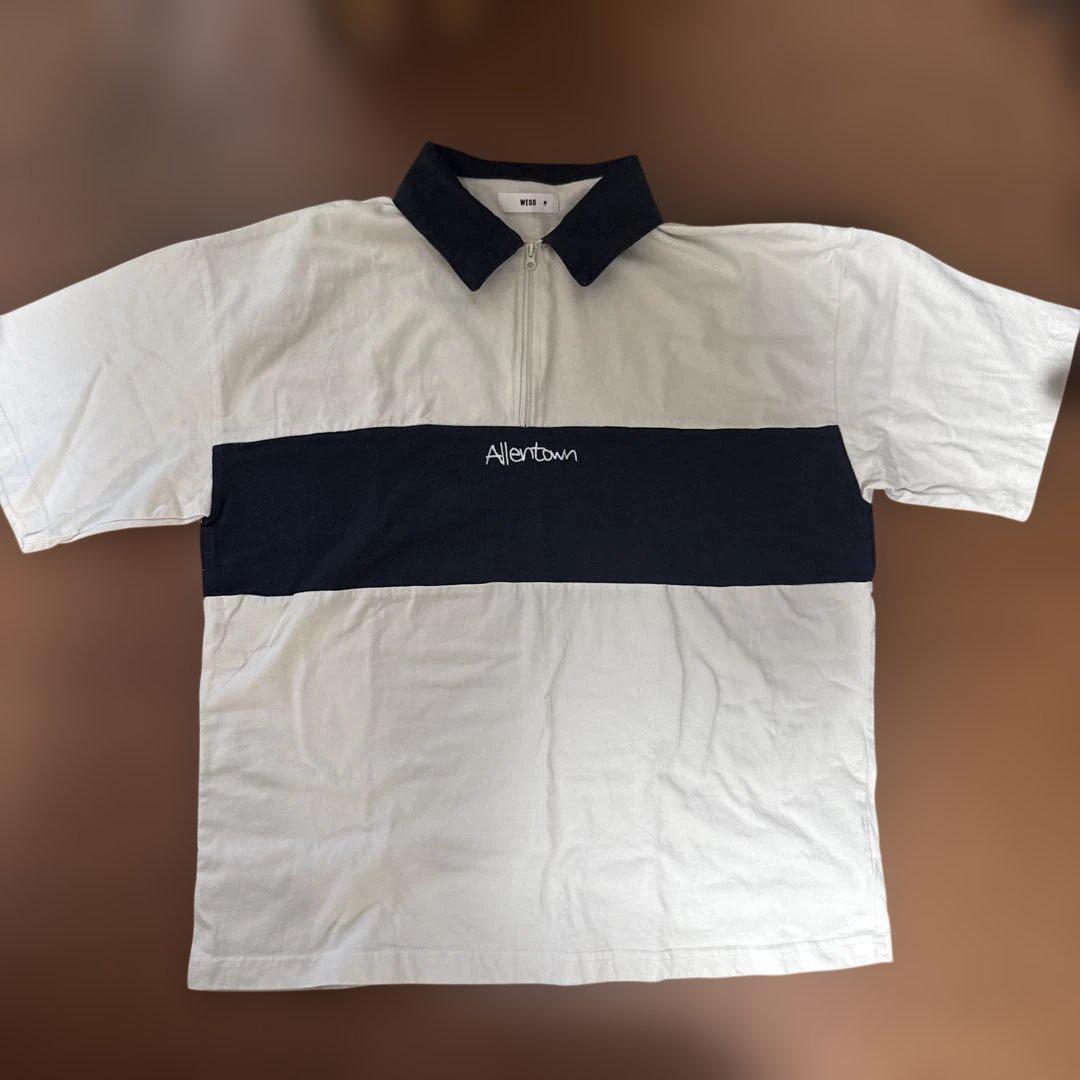 WEGO Zipper Polo Shirt M White/Navy