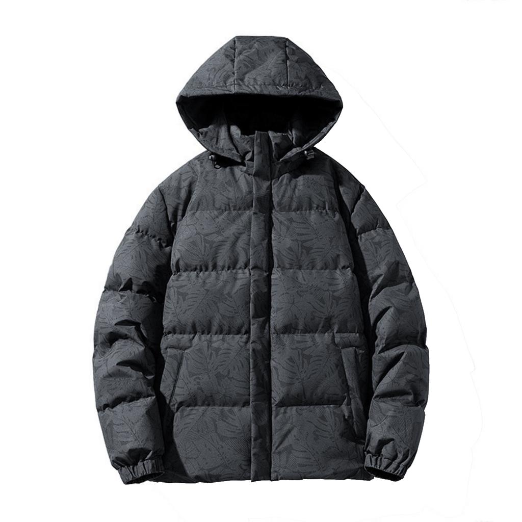Pánská ležérní maskáčová bunda s kapucí a potiskem javorového listu, Pánská bunda s odnímatelnou kapucí, bavlněná a zateplená bavlnou