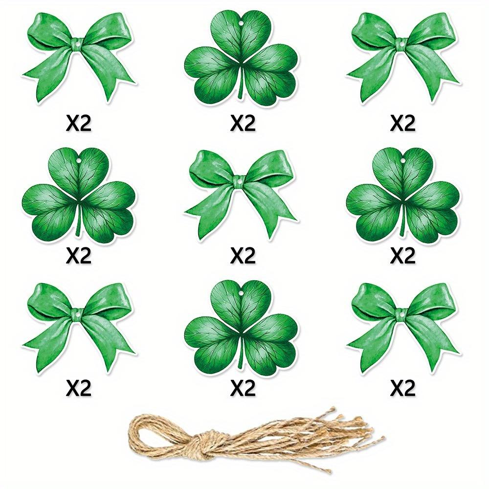 18pcs Hanging, Green Clover, Bow, Festival Gift Label, Office, Garden, Home Decoration, Party Decoration,Decorative Hang Tag