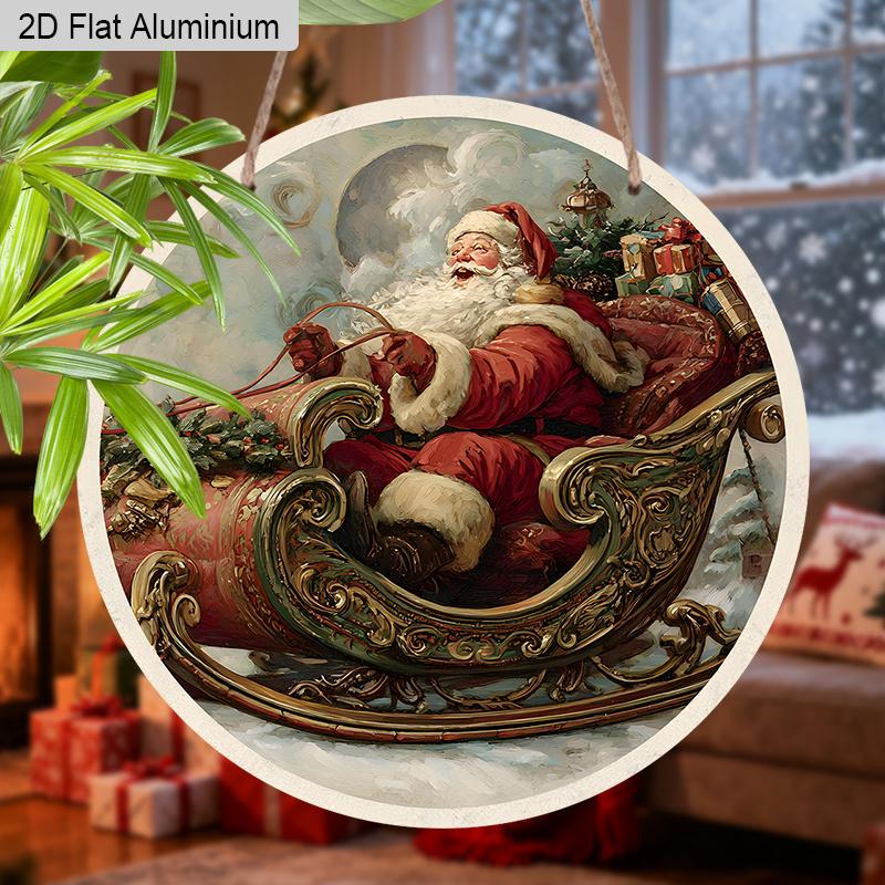 2D Flat Rustic Aluminium Christmas Sign - Navidad Figurine Ornaments with Santa Claus Pattern - Ideal for Front Door, Wall, Porch, Fence Decor