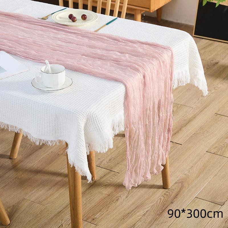 Boho Gauze Table Runner Crinkled Cheesecloth Reusable 14ft Long for Holiday Gathering Rustic Wedding Decor