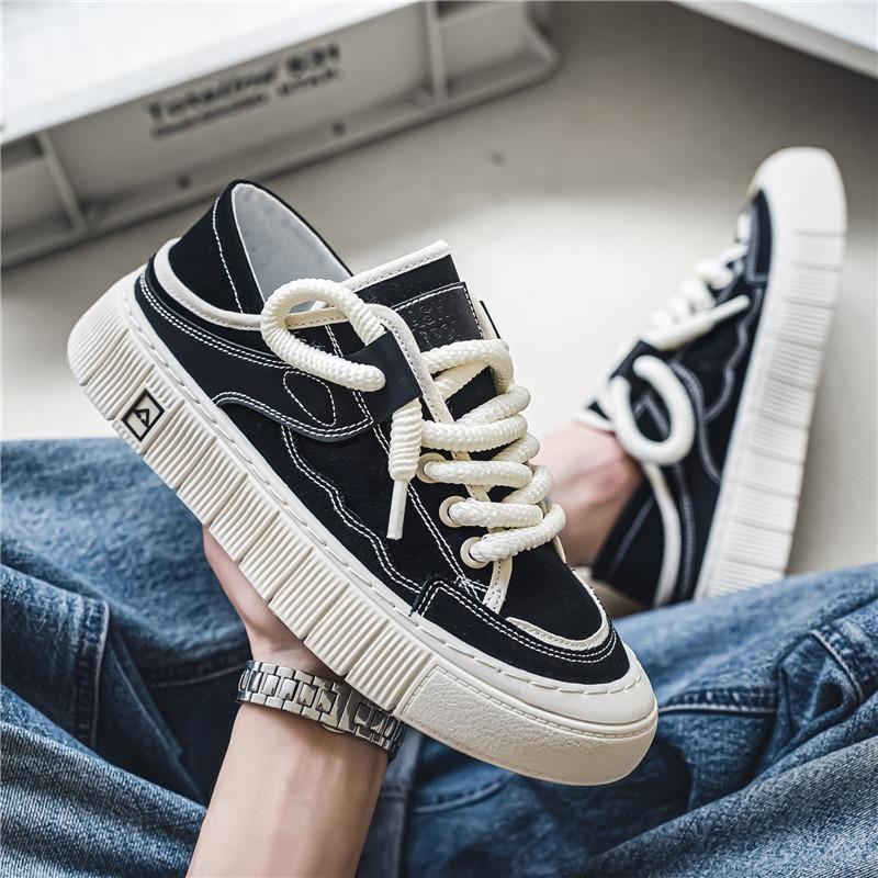 Herren Schwarze Weiße Klobige Canvas-Sneaker Doppelt tragbar Rutschfeste Lässige Skate-Schuhe