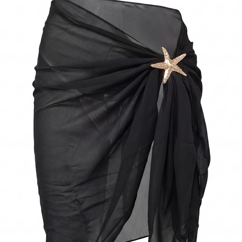 Women Sexy Chiffon Beach Wrap Skirt With Metal Decoration