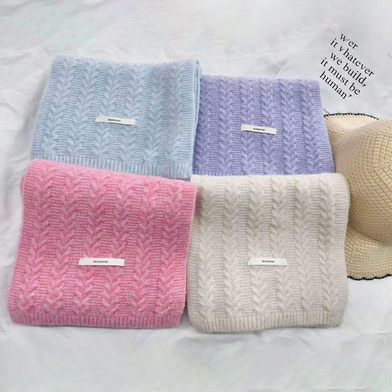 Wool knitted scarf women's high-end sense thickened warm average size neck protection scarf versatile flat machine process OO custom