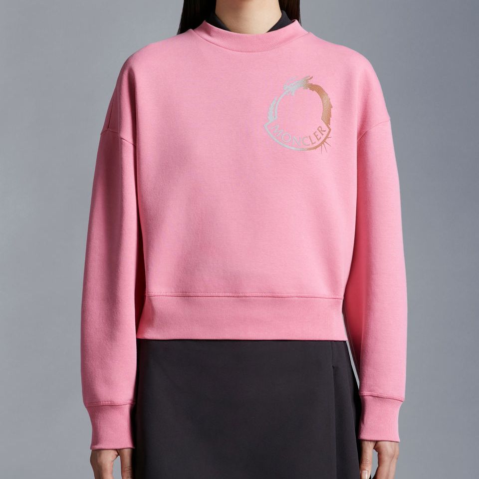 Moncler SS24 Year Of The Dragon Series Dragon Logo Patch Fleece Drop Shoulder Sweatshirt Women Sweatshirt Pink J10938G00010M3929528