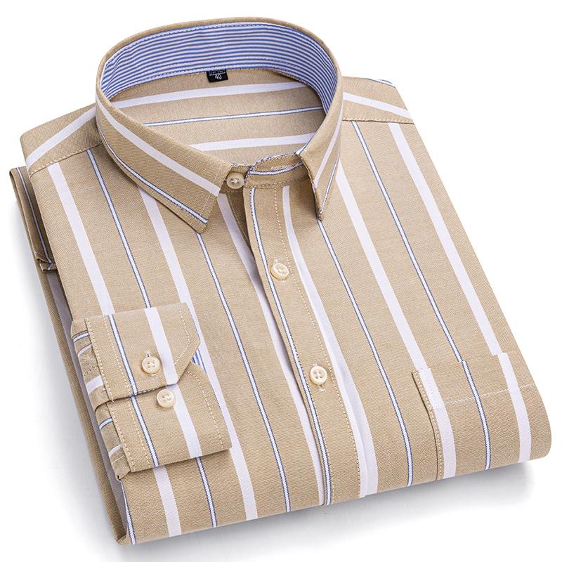 100% Cotton Men's Oxford Shirts Long Sleeve Casual Plaid Soft Regular Fit Formal Dress Shirt Social Blouse Male Clothes S-7XL