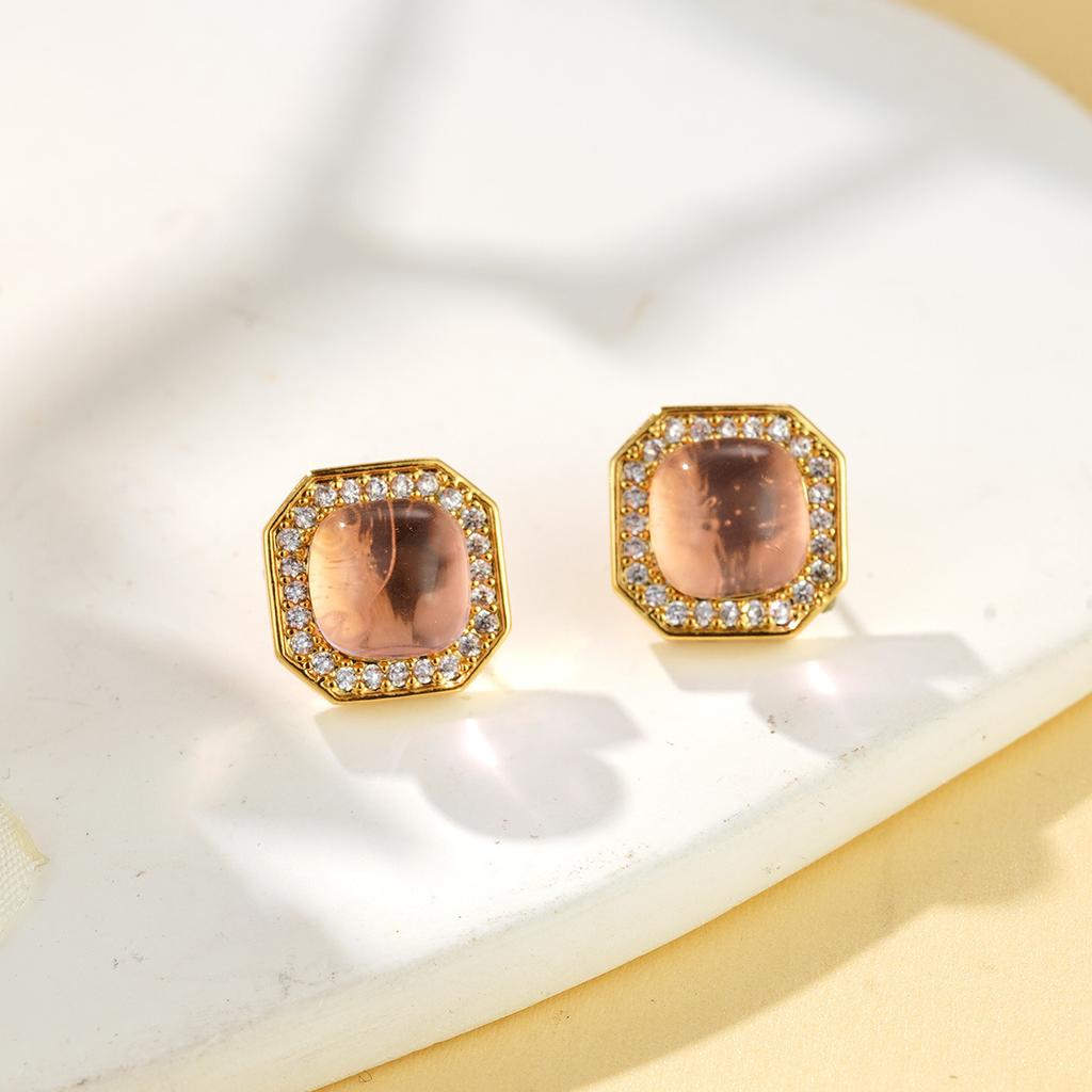 Light luxury fashion geometric color dopamine series stud earrings zircon earrings niche simplicity