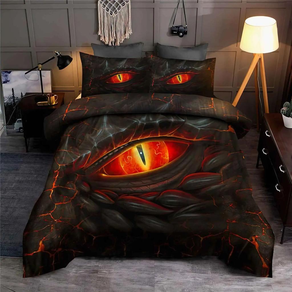 Yellow Eye of Black Dragon Duvet Cover Set Fantasy Dragon Large Monster Gothic Bedding Sets Dragon Eyes Comforter Cover 2/3PCS