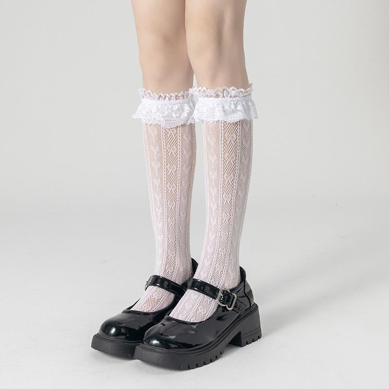 

Тонкие носки из кружева на весну и лето, женские с бантиком, бежевые милые гольфы в балетном стиле 1 pair белый
