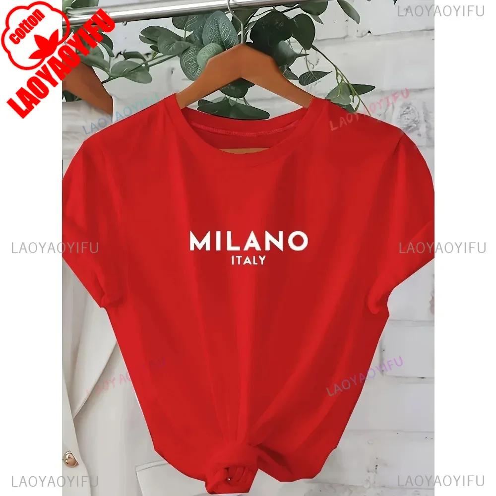 MILANO ITALIEN Buchstabenaufdruck Rundhals-T-Shirt Lässiges Kurzarm-T-Shirt für Frühling & Sommer Damenbekleidung Valentinstag