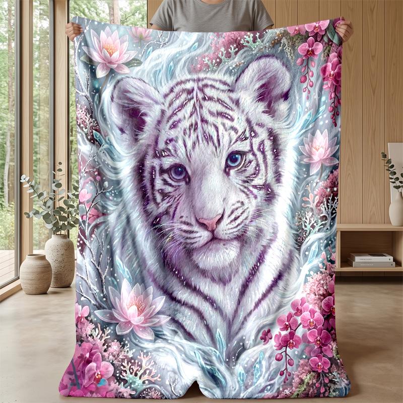 Purple Leopard Flowers Theme blanket Lightweight Warm Flannel Blanket Decorative Throw Blanket for Home Decoration