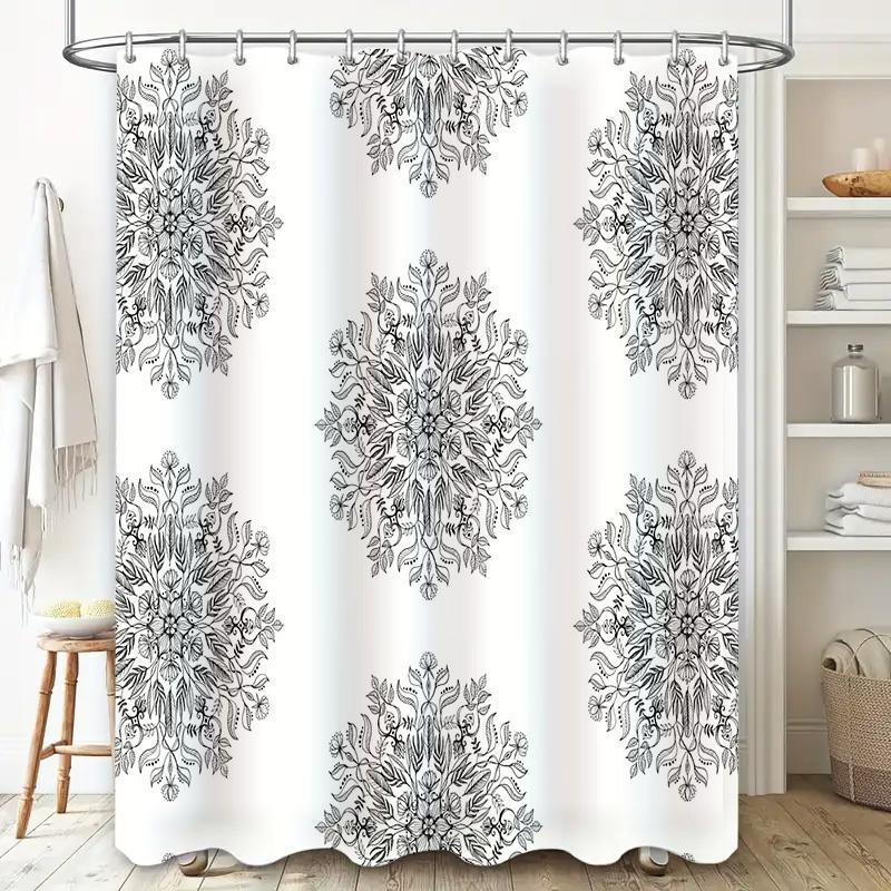Shower Curtain Botanical Floral Pattern Nature Themed Bathroom Decor Vintage Rustic Farmhouse Home Decor Black And White Washabl