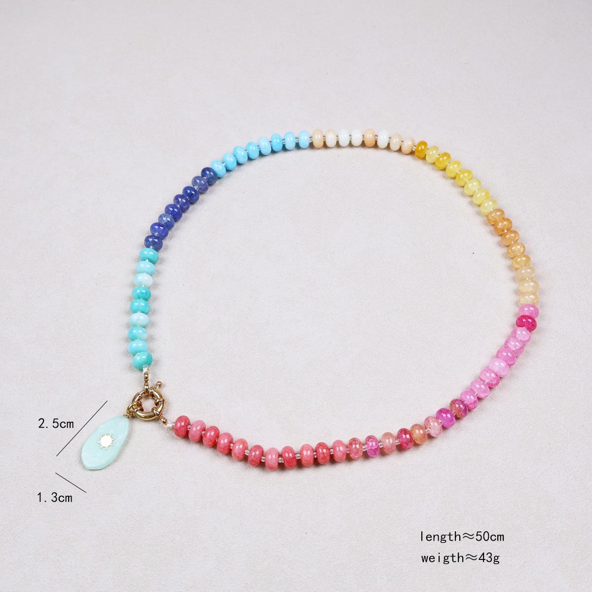 

Colorful Natural Stone Beaded Pendant Necklace with Gold Color Star Boho handmade Beads Choker Summer Beach Vacation Zircon