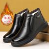 Winter new cotton shoes men's leather high-top warm velvet cotton leather shoes thickened wool non-slip middle-aged and elderly father shoes