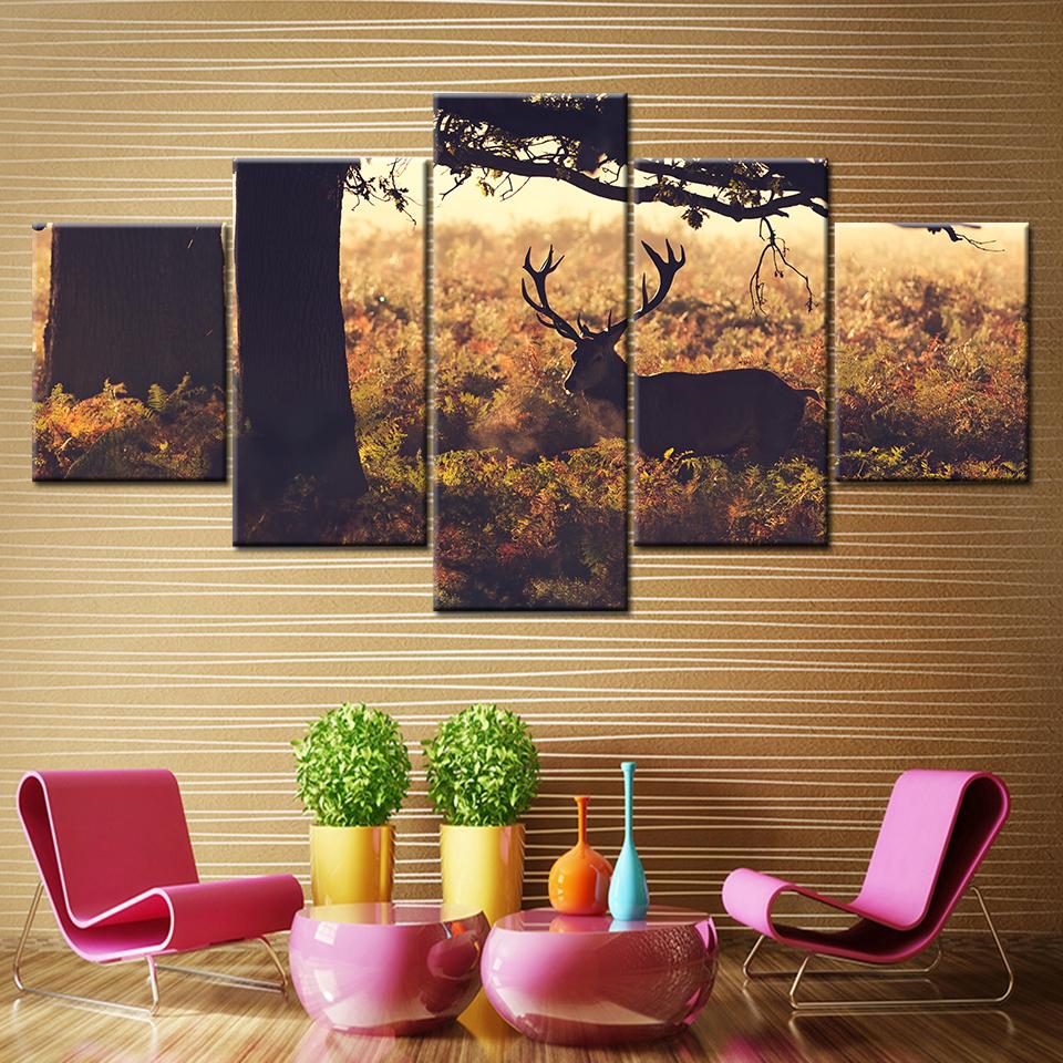 

HD Prints Canvas Wall Art Living Room Home Decor Pictures 5 Pieces deer under tree in fall Paintings Animal Posters 20x35 20x45 20x55cm