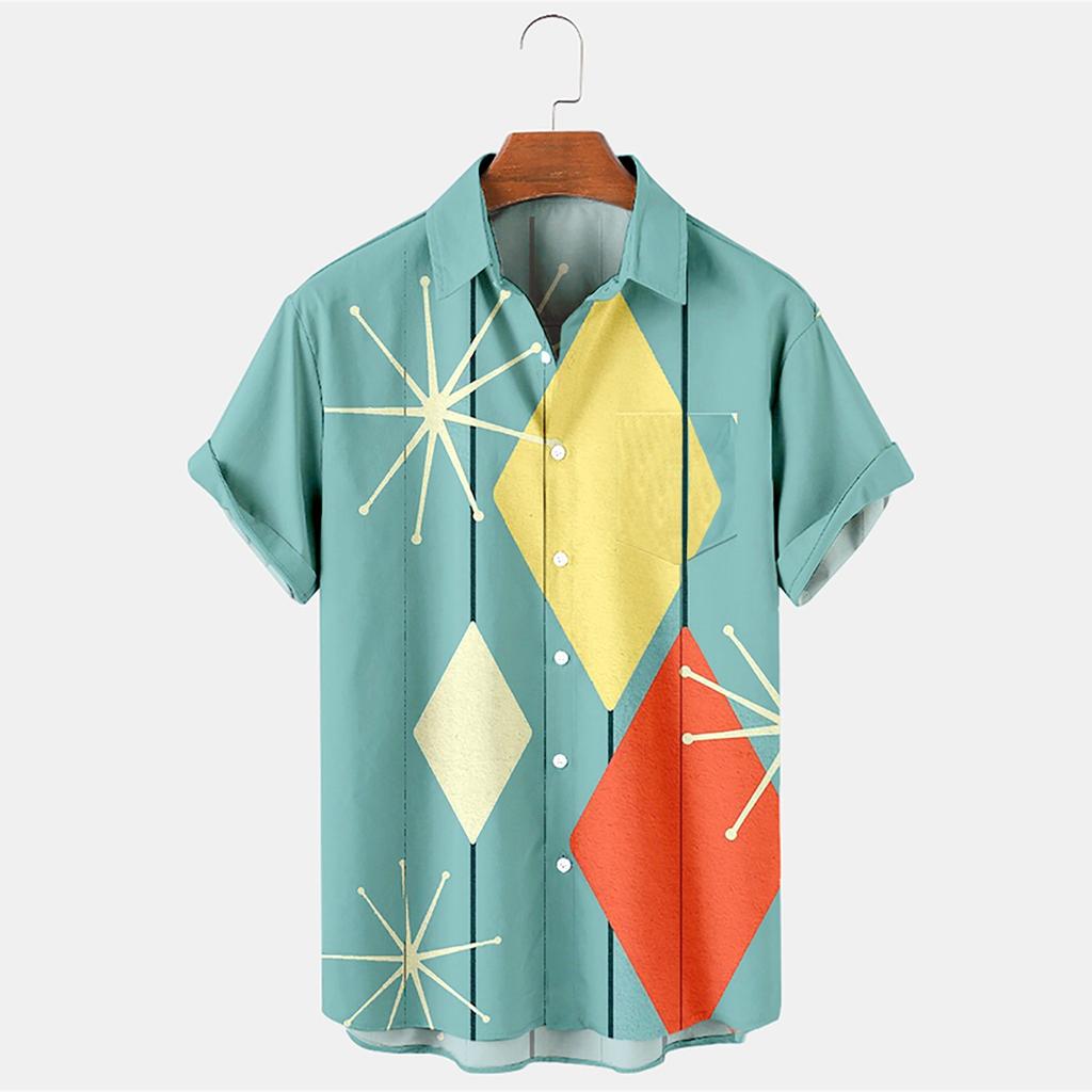 Men's Fashion Loose Top Creative Elements 3d Digital Print Short Sleeve Shirt