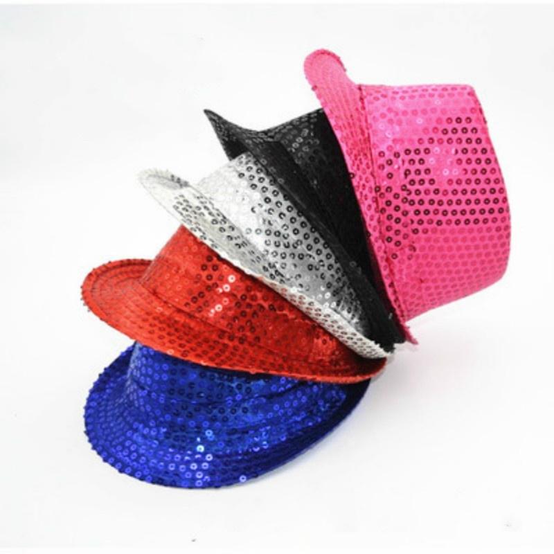 Cappello da donna e uomo con paillettes per spettacoli da festa, cappello da ragazzo e ragazza