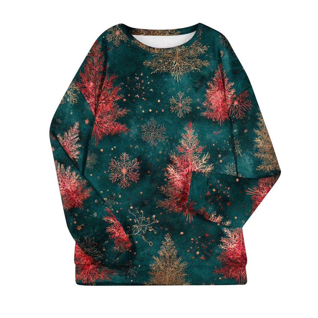 Women's Fashion Casual Long Sleeve Christmas Printed Round Neck Plus Velvet Thickened Sweatshirt