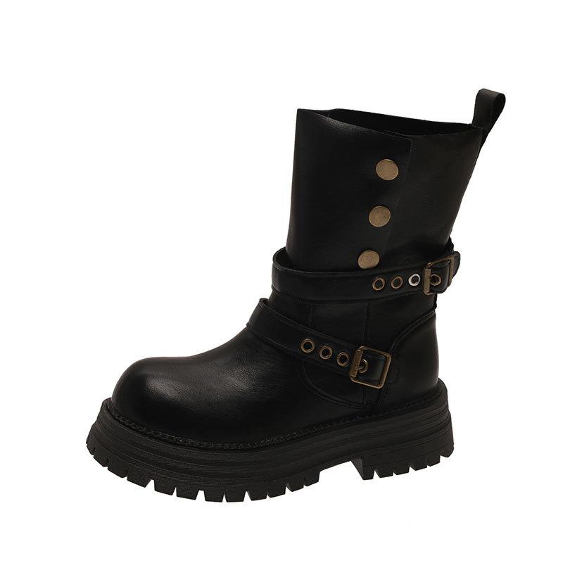 Maillard Brown Boots Platform Black Short Boots Women's 2025 New Autumn Retro Women's Shoes British Martin Boots