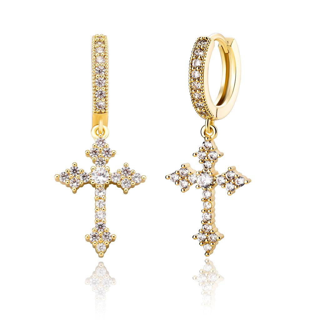 Zirconia Cross Earrings for Men and Women, Unique Stud Earrings, Trendy Hip-Hop Hoop Earrings