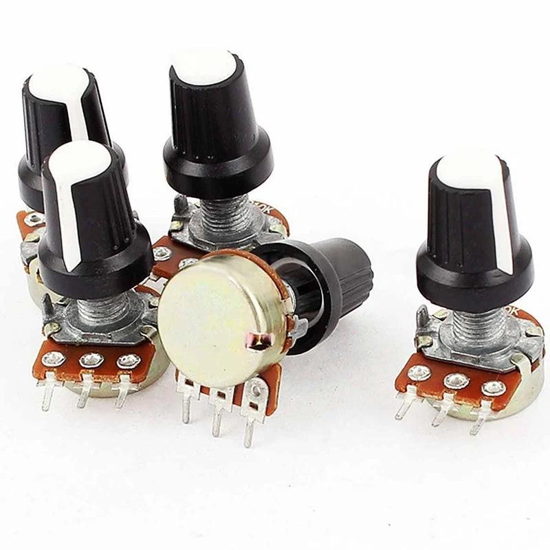5Pcs WH148 Potentiometer 3Pin 1K 2K 5K 10K 20K 50K 100K 250k 500K 1M Ohm Linear Taper Drehpotentiometer Widerstände