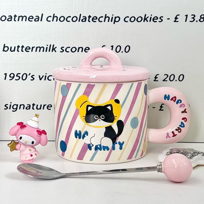 Cute cute pet cat mug girls high-value ceramic cup with lid girls girlfriends practical birthday gift