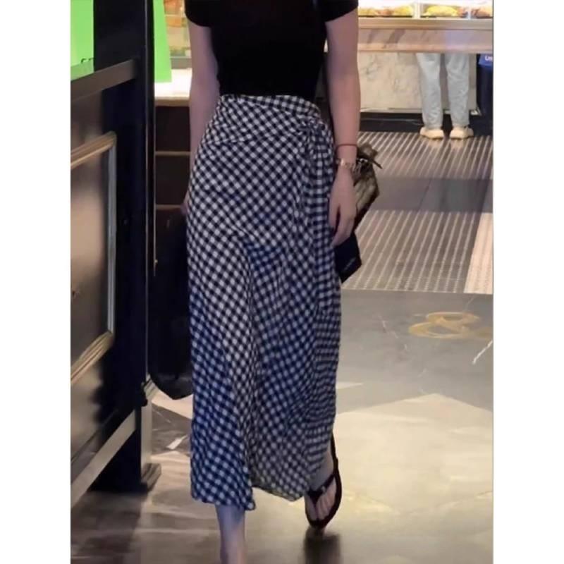 Cotton Blend Plaid Midi Skirt With High Waist For Summer Casual Wear