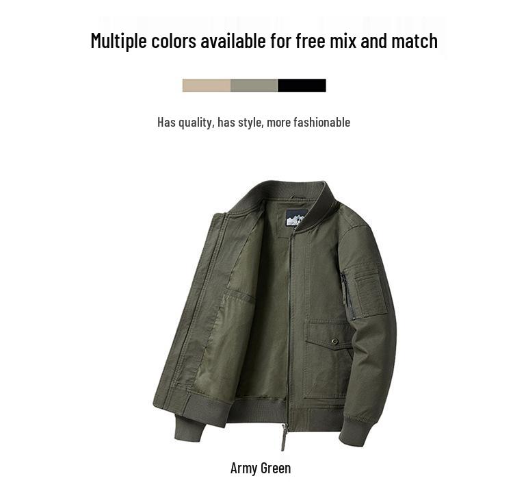Men's MA-1 Pilot Jacket: Spring/Autumn Motorcycle Coat, Plus Size, Solid Color Military Flight Uniform