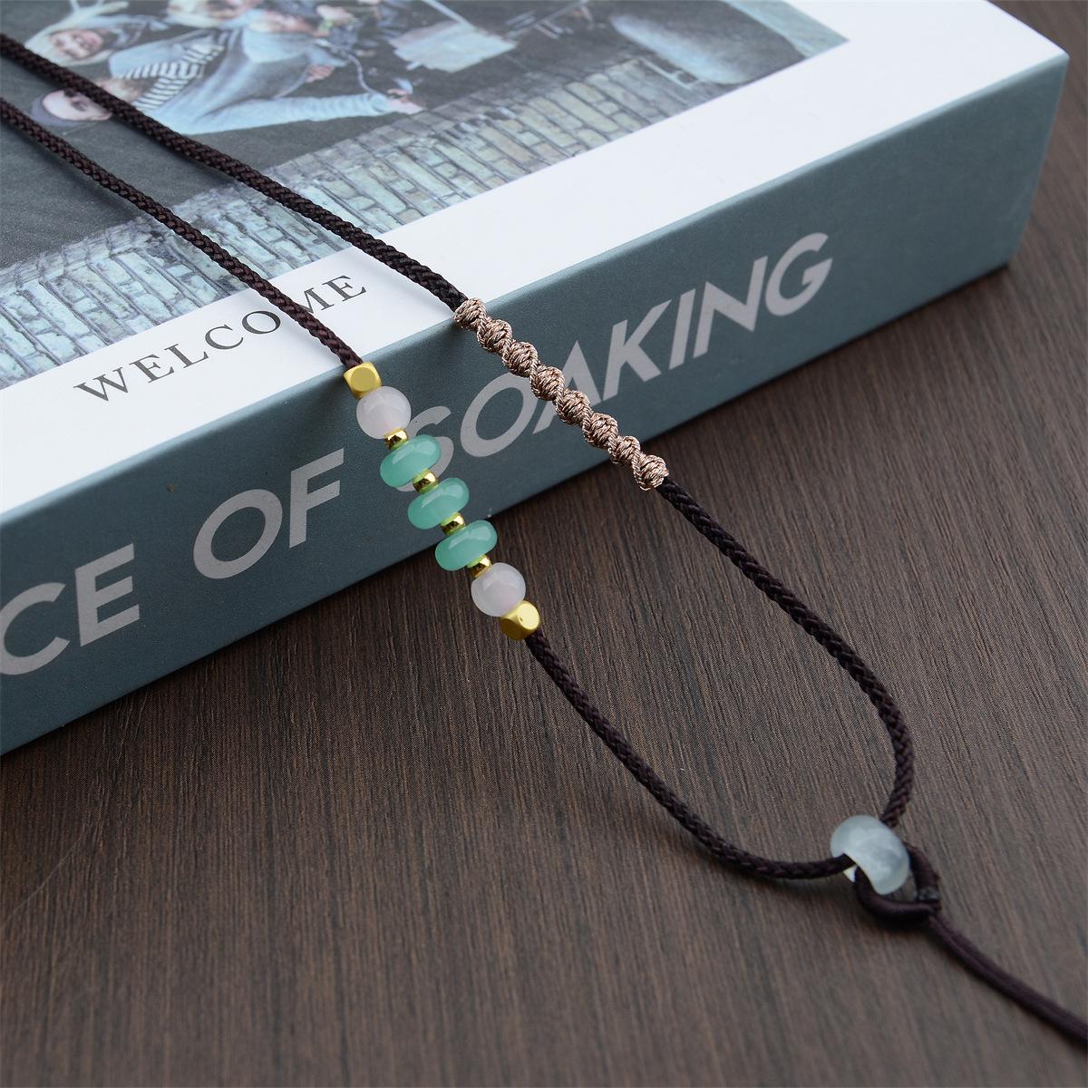 Women s Jade Amber Crystal Clavicle Necklace - Adjustable Pendant Cord, Handmade коричневый