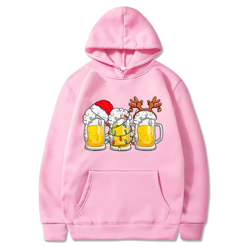 Weihnachts-Bierkrug-Print Hoodie Winter Lässig Fleece Locker Langarm Pullover Kapuzensweatshirt für Damen Herren