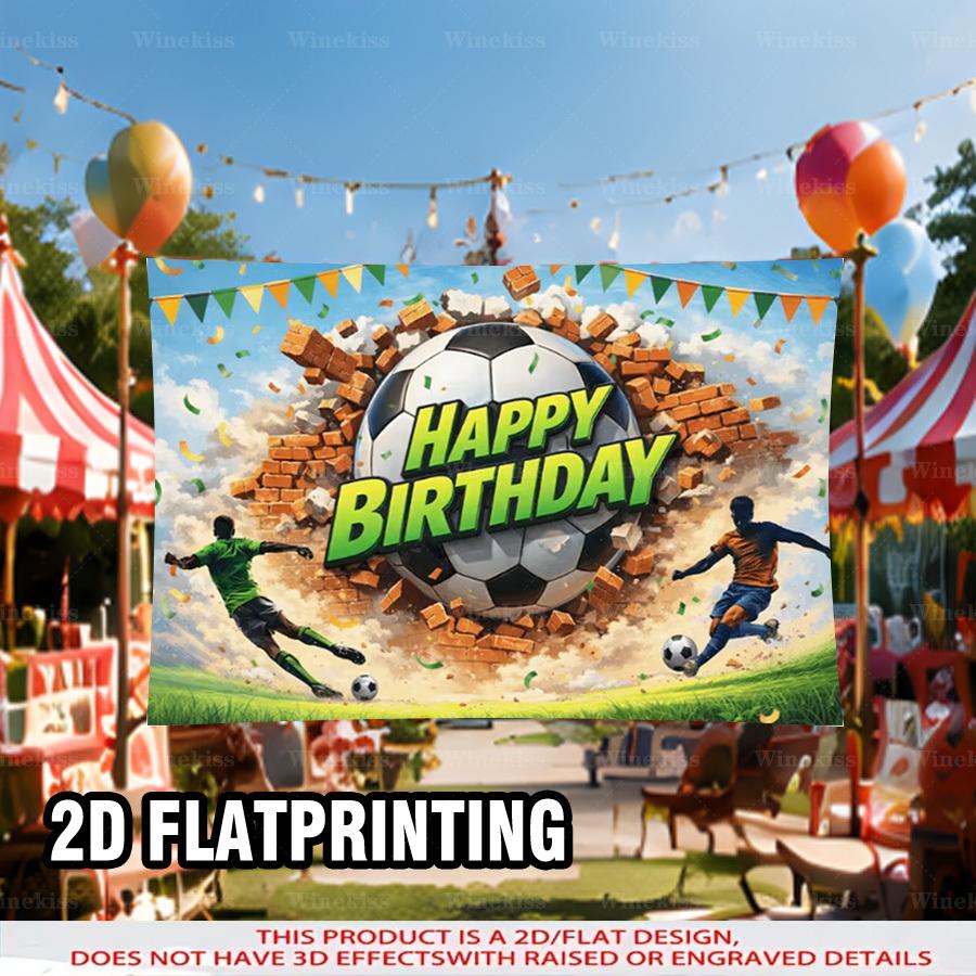 1pc 2D Flat Soccer Theme Happy Birthday Backdrop Banner Soccer Pattern Party Decor For Garden Patio Outdoor Indoor Party Celebration Decor