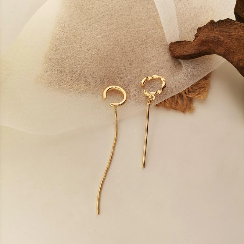 LATS Simple Fashion Punk Chain Ear Cuff for Women Clip on Earrings Gold Color Ear Cuff Non-Piercing Earring Trendy Zircon Gift