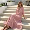 Loose Women Dress Striped Long Sleeve Dress, V-Neck Collar Maxi Shirt Fit for Summer Autumn, Breathable Casual Ladies