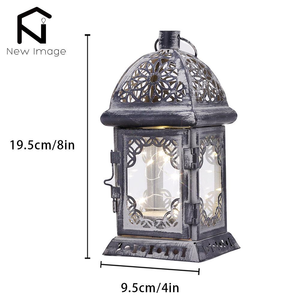 Vintage Candle Holder Lantern Retro Metal Lantern Hanging Battery Operated Table Lamp Light with LED Fairy Lights for Home Decor