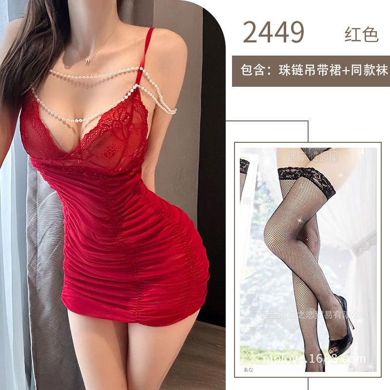 Sexy Sexy Underwear Red Pure Desire Secretary Hip Wrap Lace Deep V Suspender Sexy Breast
