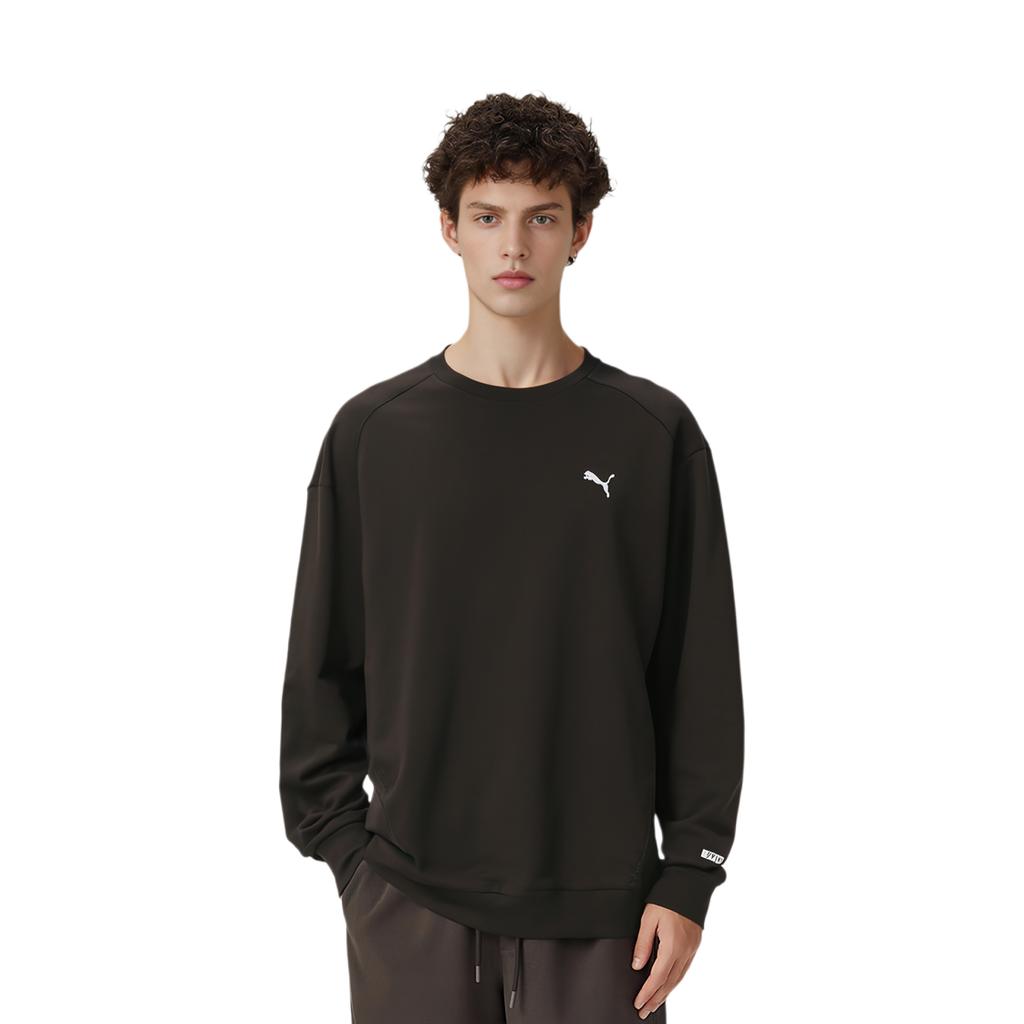 Puma Solid Logo Casual Loose Knit Crewneck Sweatshirt Men Sweatshirt Black 681288-01