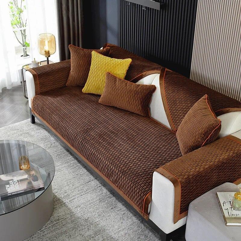 Husă de pernă tridimensională pentru canapea din catifea Prosop din pânză îngroșată, anti-alunecare, prietenoasă cu pielea, husă de lux pentru canapea pentru sufragerie