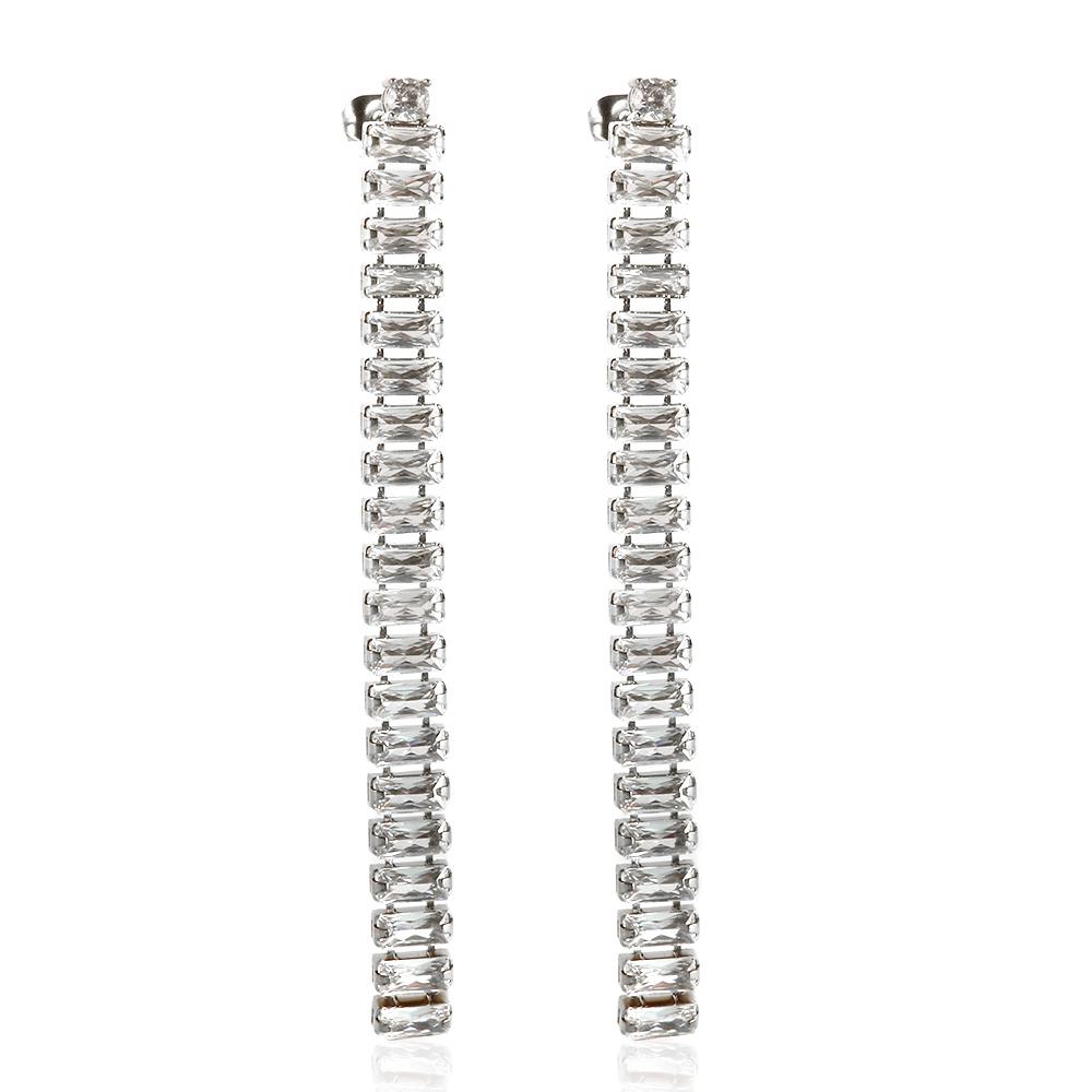 JINHUI Stainless Steel Ear Needle Crystal Long Chain Tassel Stud Earrings For Women Round Cubic Zirconia Drop Earrings Jewelry
