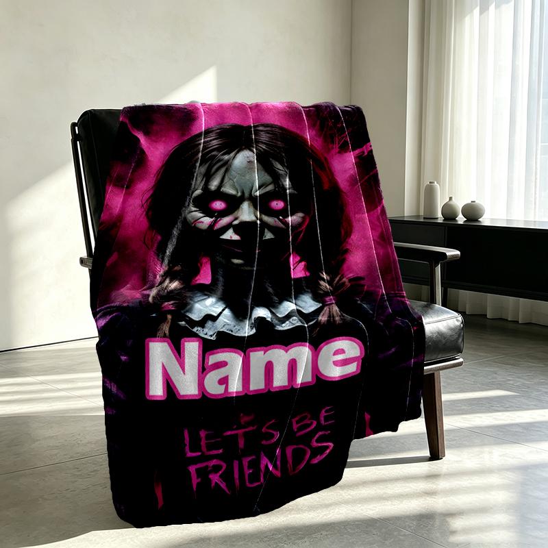 Custom Name Personalized Bride of Chucky Print Blanket, Home Decor, Bedroom, Sofa, Camping, Couch, Gifts for Birthday Christmas