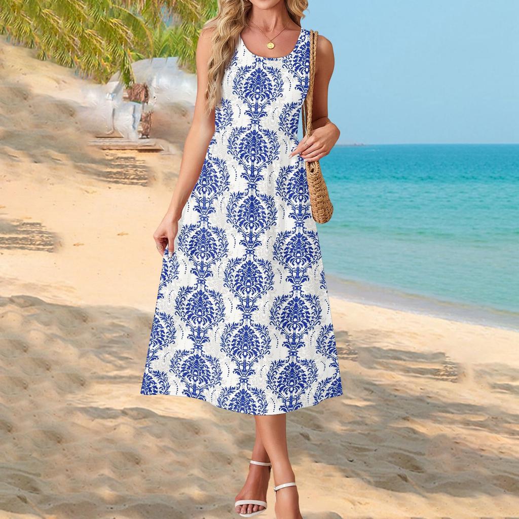 Modisches Damen-Sommerkleid, elegante Freizeitkleidung, Strandurlaub-Sonnenrock mit Taschen