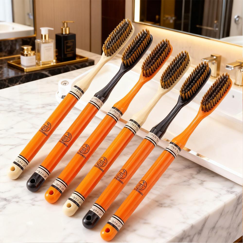 

6 Pack Home Must-Have Manual Toothbrush - Orange Long Handle & Soft Bristle for Family