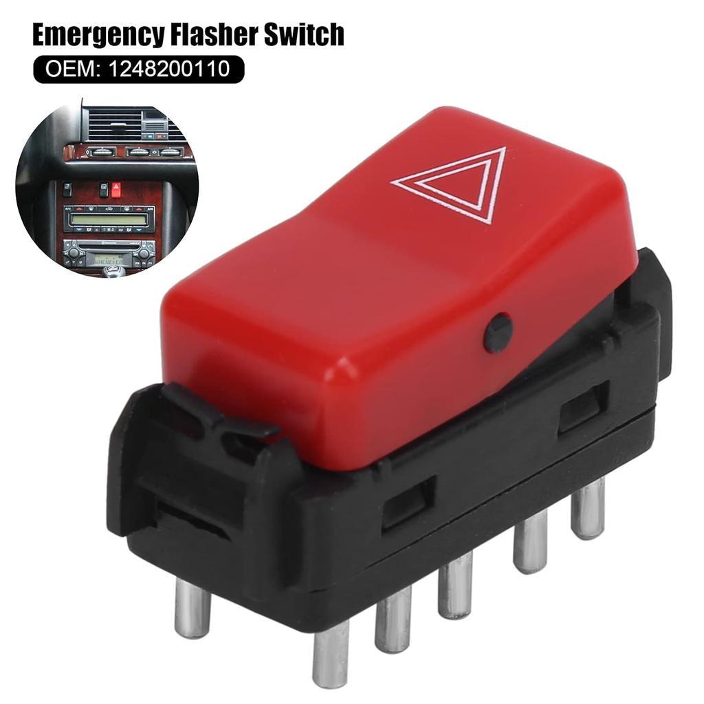 Warning Flasher Switch, Warning Hazard Light Emergency Flasher Switch 1248200110 Red Replacement for W124 W201 W202