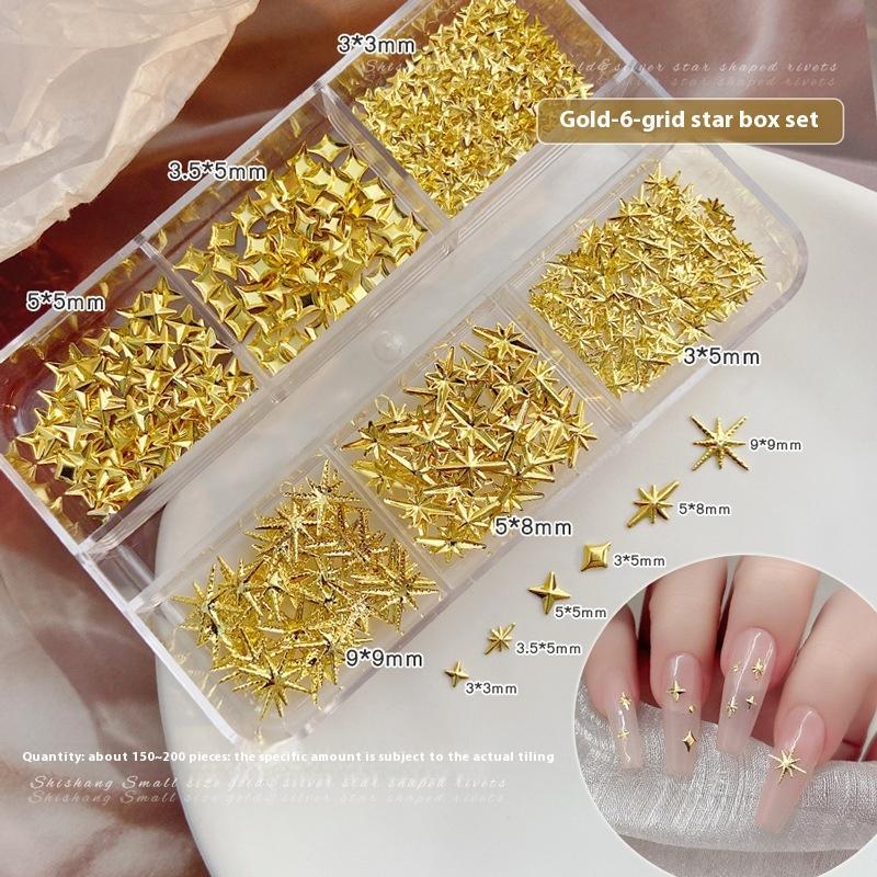 

6 Girds 3D Metal Stars Nail Rivet Studs Decoration Starlight Sparkle Jewelry Nail Arts Tools Alloy Manicure Accessories золотий
