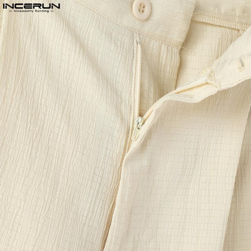 INCERUN Pánské zapínací v pase Jednobarevné Ležérní Texturované Dlouhé Rovné Kalhoty