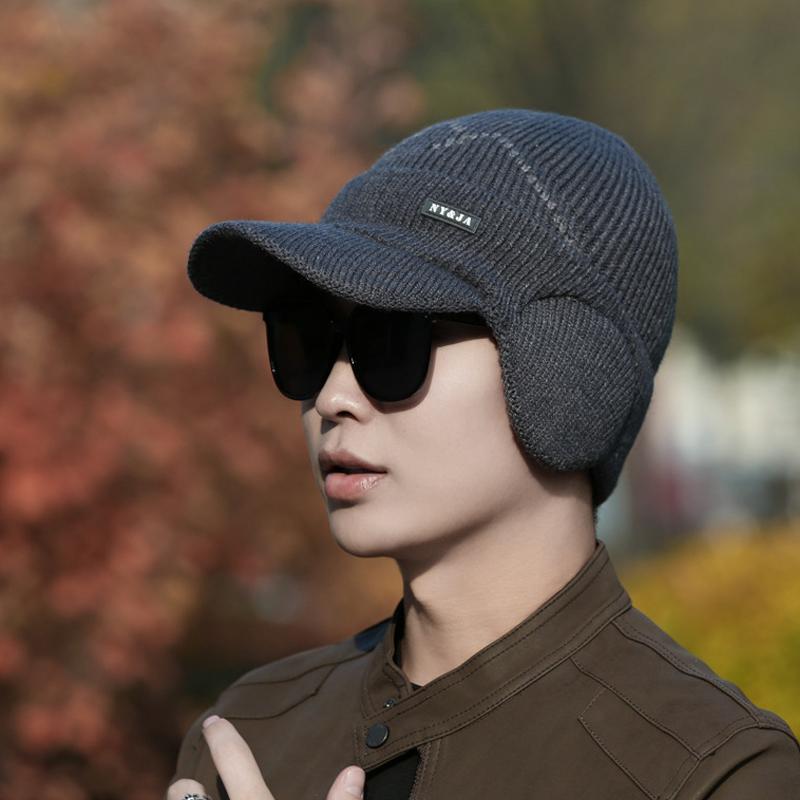 Zimowa Męska Aksamitna Gruba Wiatroodporna Ciepła Wełniana Czapka Do Jazdy Dzianinowa Czapka