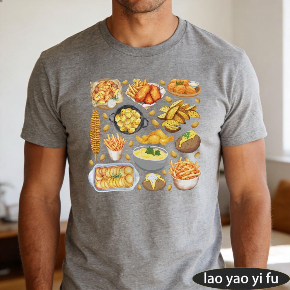 Cartoon Various Potato Food Collection Graphic Print Tshirt Unisex Cotton Crew Neck Potato Lover Daily Casual Short Sleeve Tee